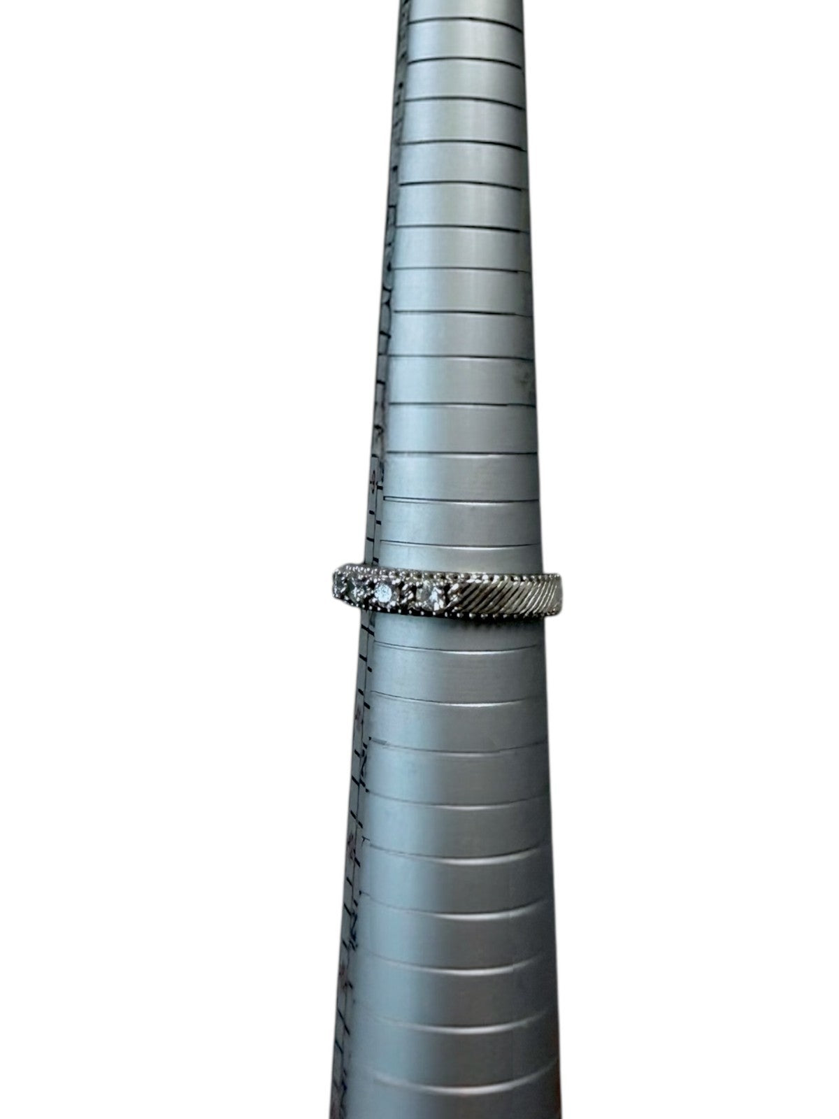 .Judith Ripka Sterling Silver 4.5m m Beaded Cable Stackable CZ Band Ring Size 10