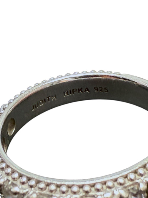 .Judith Ripka Sterling Silver 4.5m m Beaded Cable Stackable CZ Band Ring Size 10