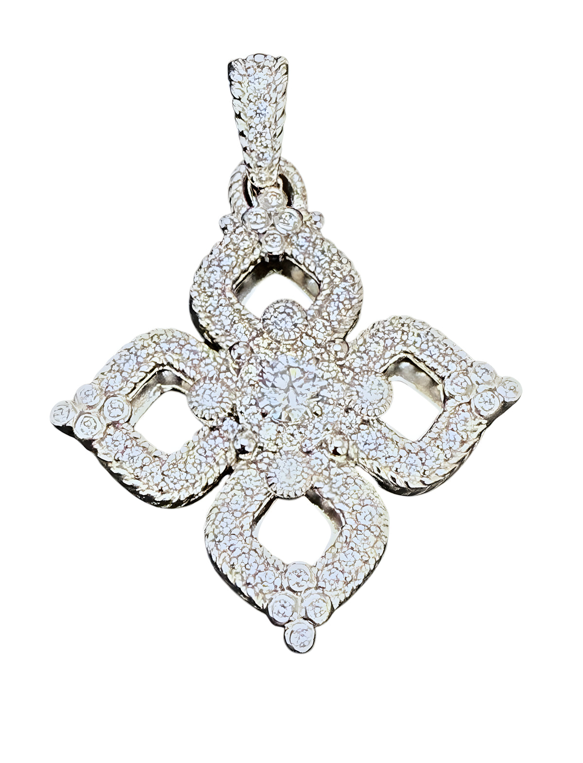 Judith Ripka 925 Sterling Silver Pave CZ Flower Pendant – 14g – 34mm Stateme