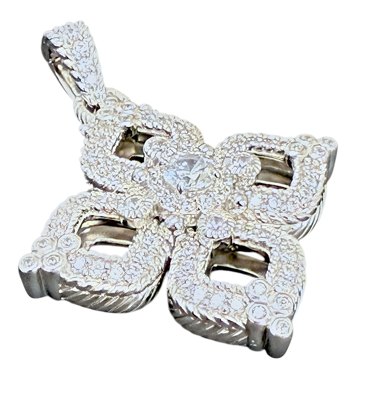 Judith Ripka 925 Sterling Silver Pave CZ Flower Pendant – 14g – 34mm Stateme