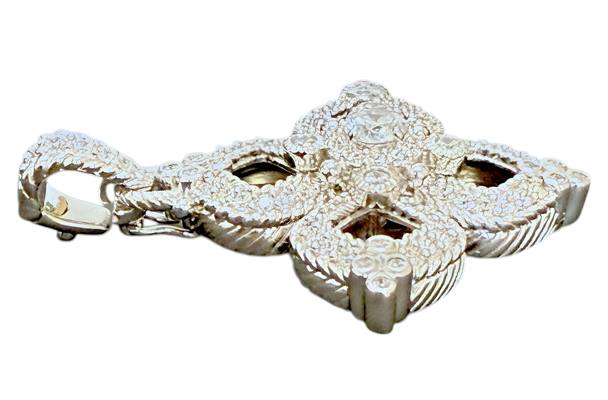Judith Ripka 925 Sterling Silver Pave CZ Flower Pendant – 14g – 34mm Stateme