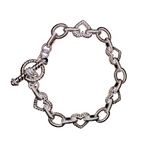 Sterling Silver Rope Heart & Circle Link Toggle Bracelet 7.5” – 24.4g Statement