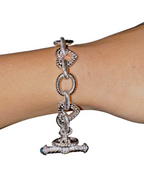 Sterling Silver Rope Heart & Circle Link Toggle Bracelet 7.5” – 24.4g Statement