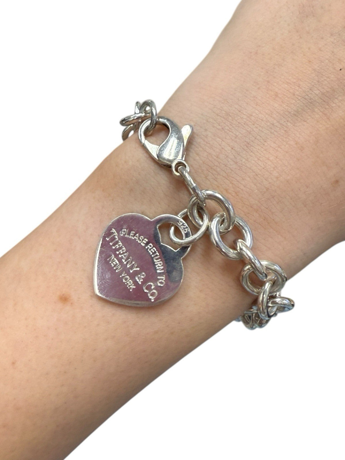 Tiffany & Co. Hearts 7” Charm Chain Bracelet 925 Sterling Silver