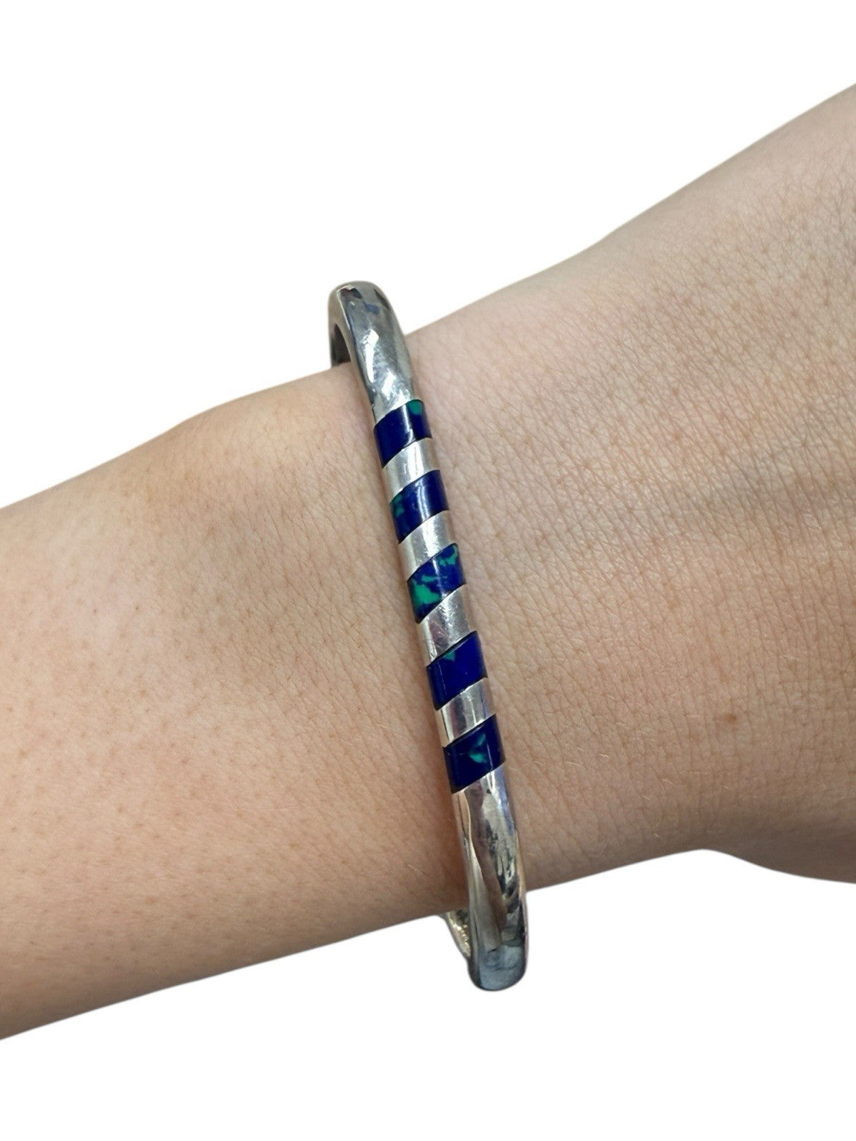 Mexico TC-116 Opal Enamel Cuff Bangle 925 Sterling Silver Bracelet 7”