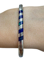 Mexico TC-116 Opal Enamel Cuff Bangle 925 Sterling Silver Bracelet 7”