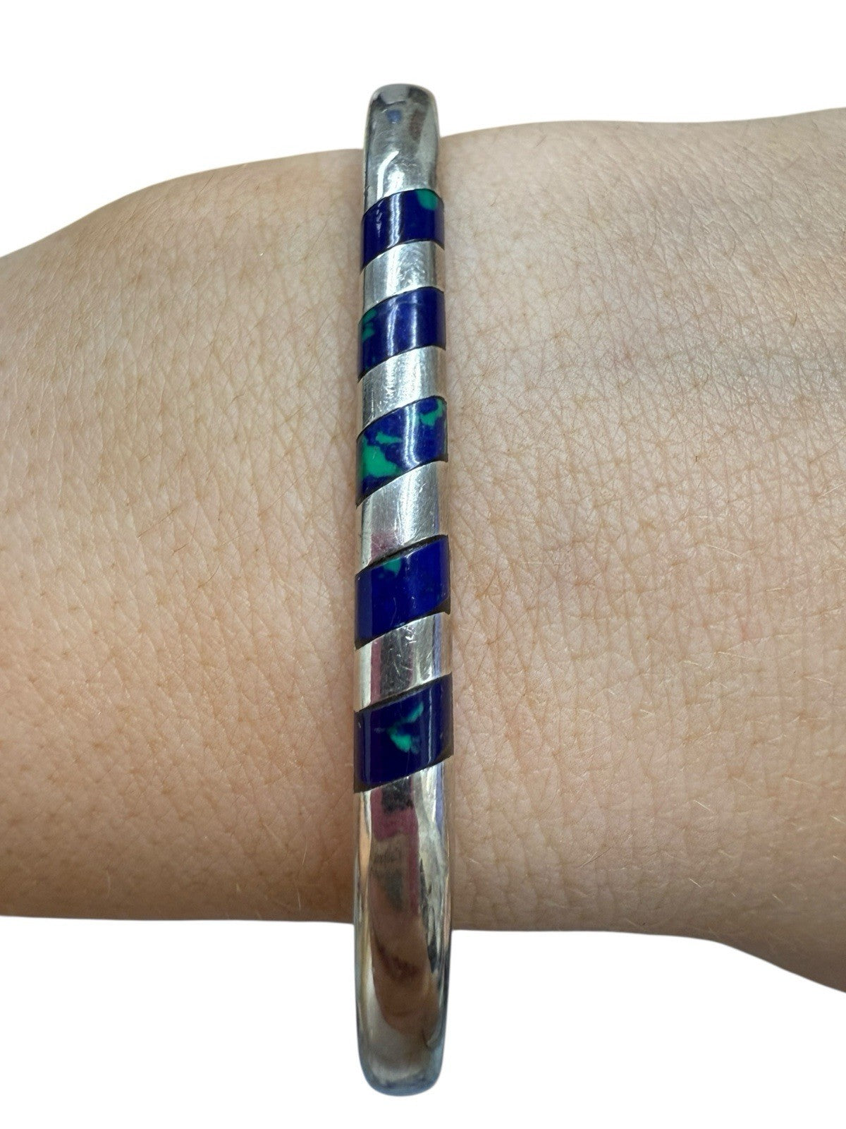 Mexico TC-116 Opal Enamel Cuff Bangle 925 Sterling Silver Bracelet 7”