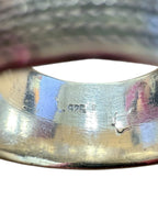 Sterling Silver Looped Wheat Cable Trimmed Flat Sided Cuff Band Ring