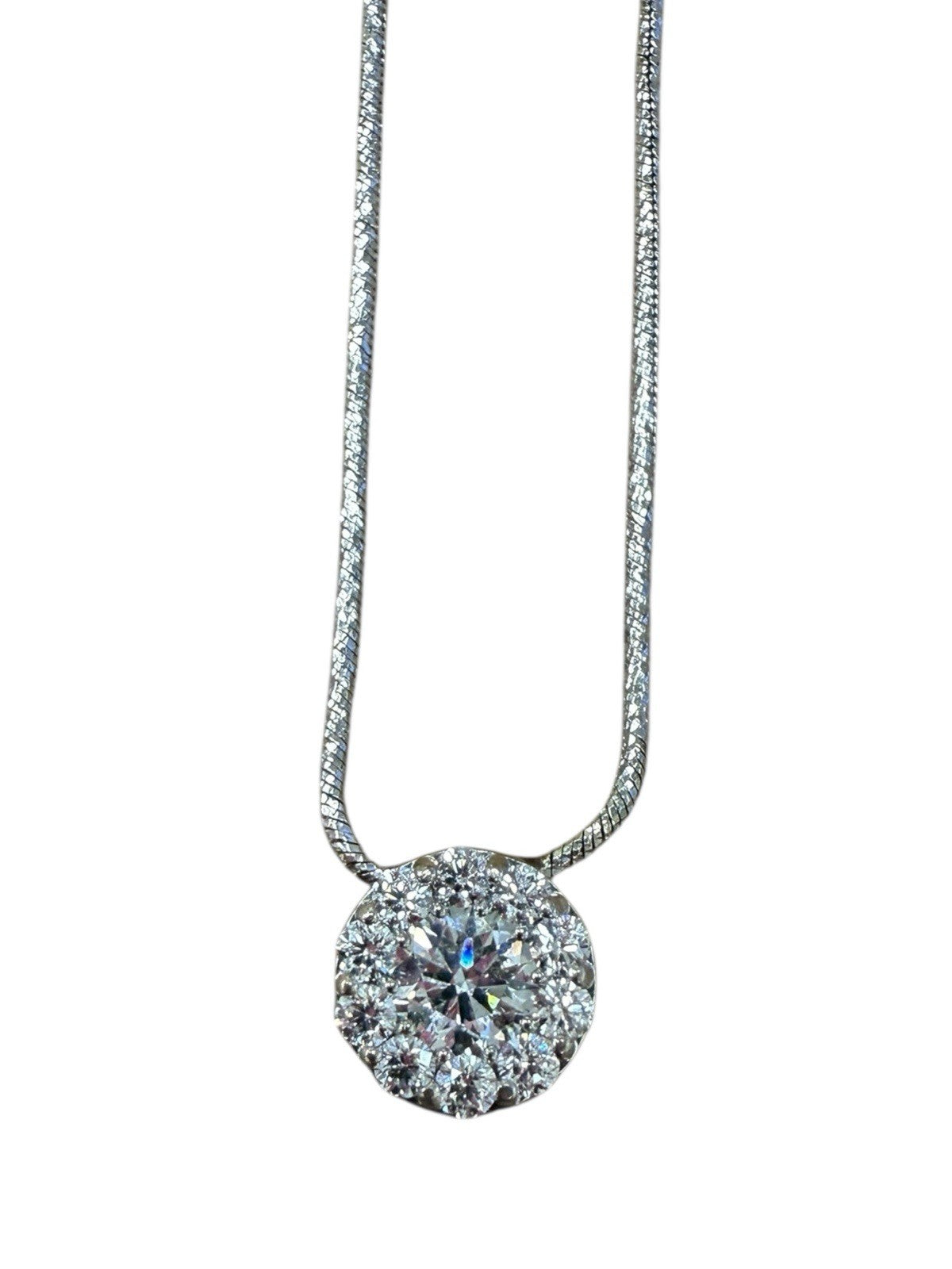 HOF Halo Diamond Fulfillment 18k White Gold Pendant on 14k White Gold Cord Chain