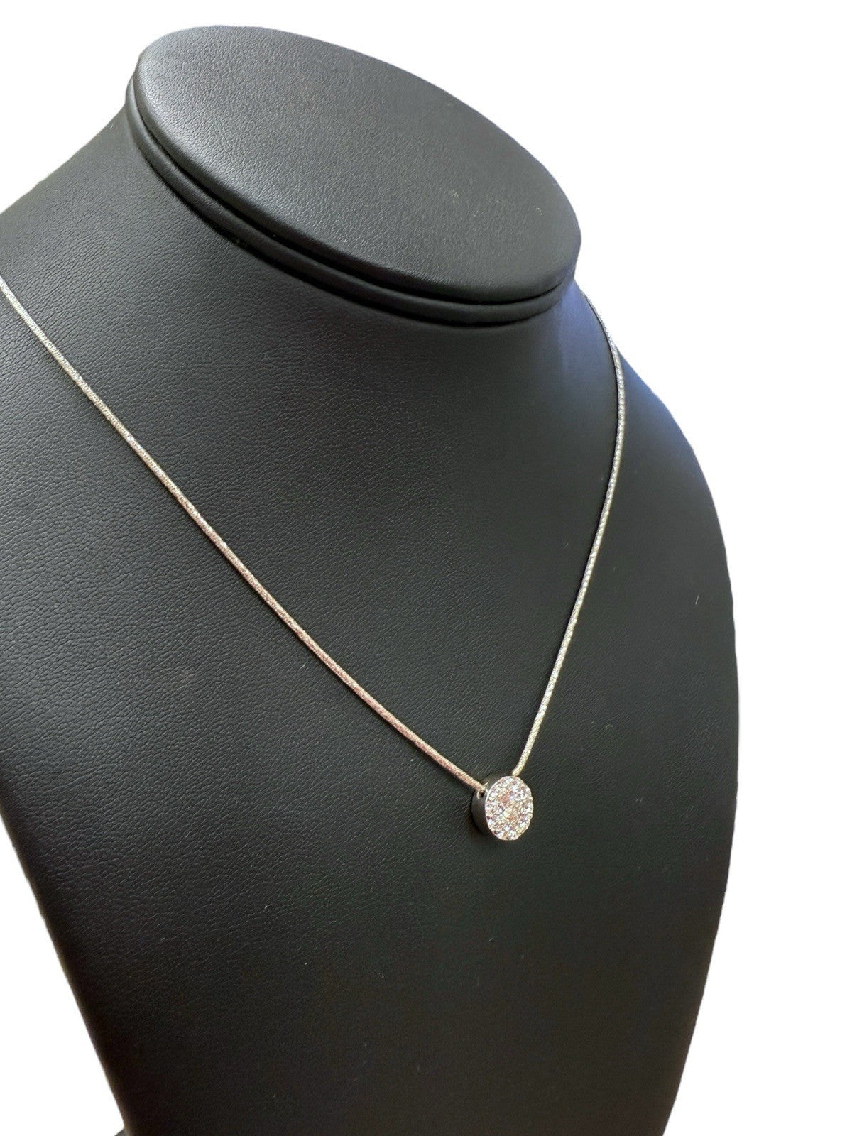 HOF Halo Diamond Fulfillment 18k White Gold Pendant on 14k White Gold Cord Chain