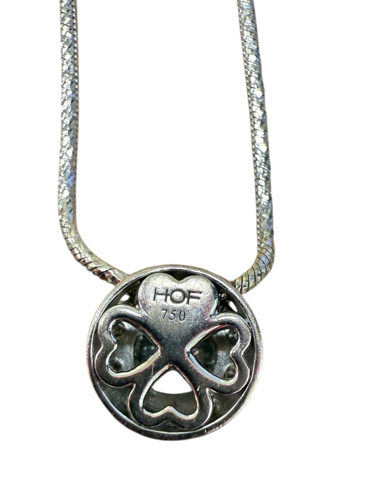 HOF Halo Diamond Fulfillment 18k White Gold Pendant on 14k White Gold Cord Chain