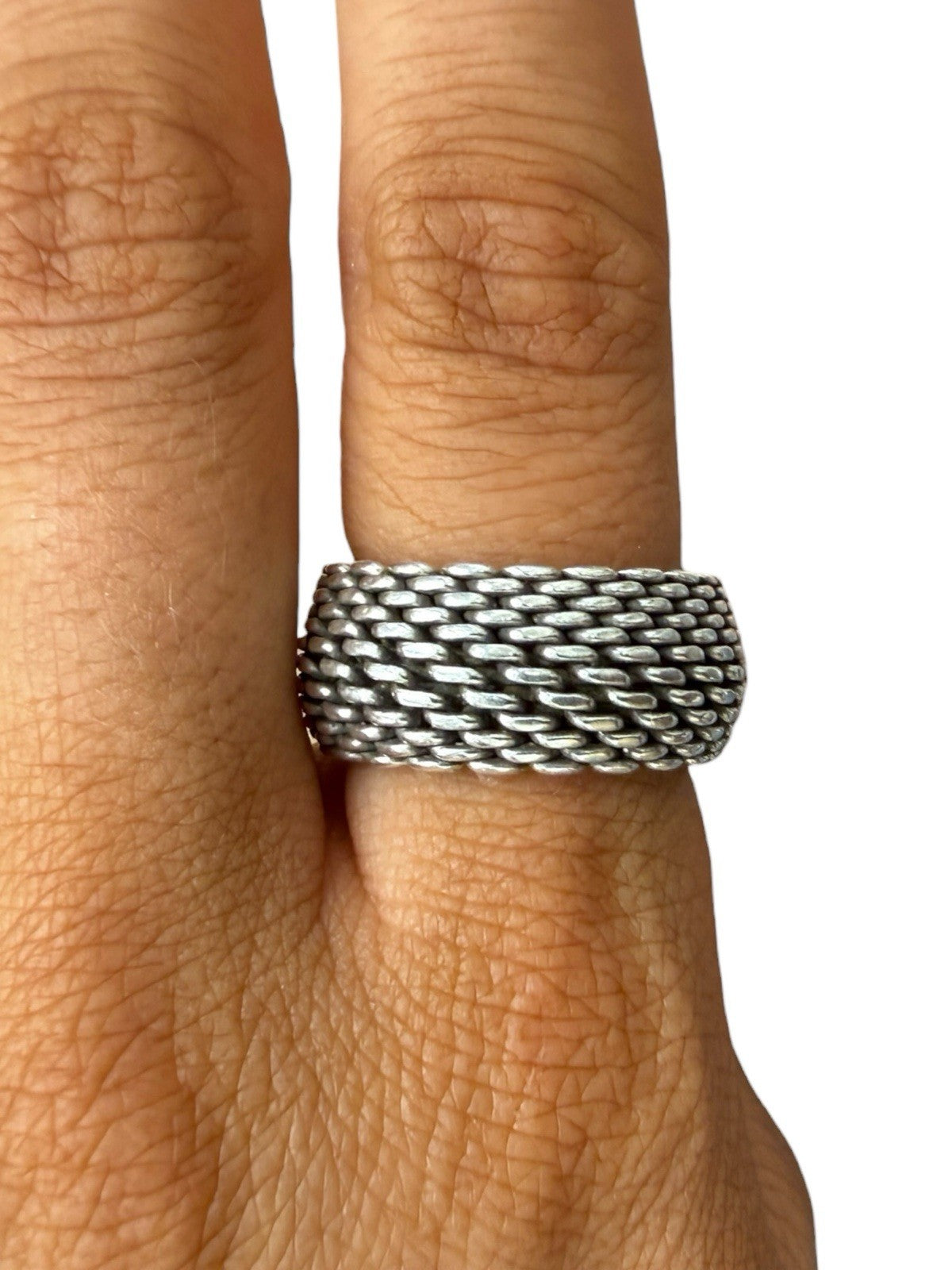 Tiffany And Co. Sterling Silver Somerset Mesh Ring 10mm Size 7.25