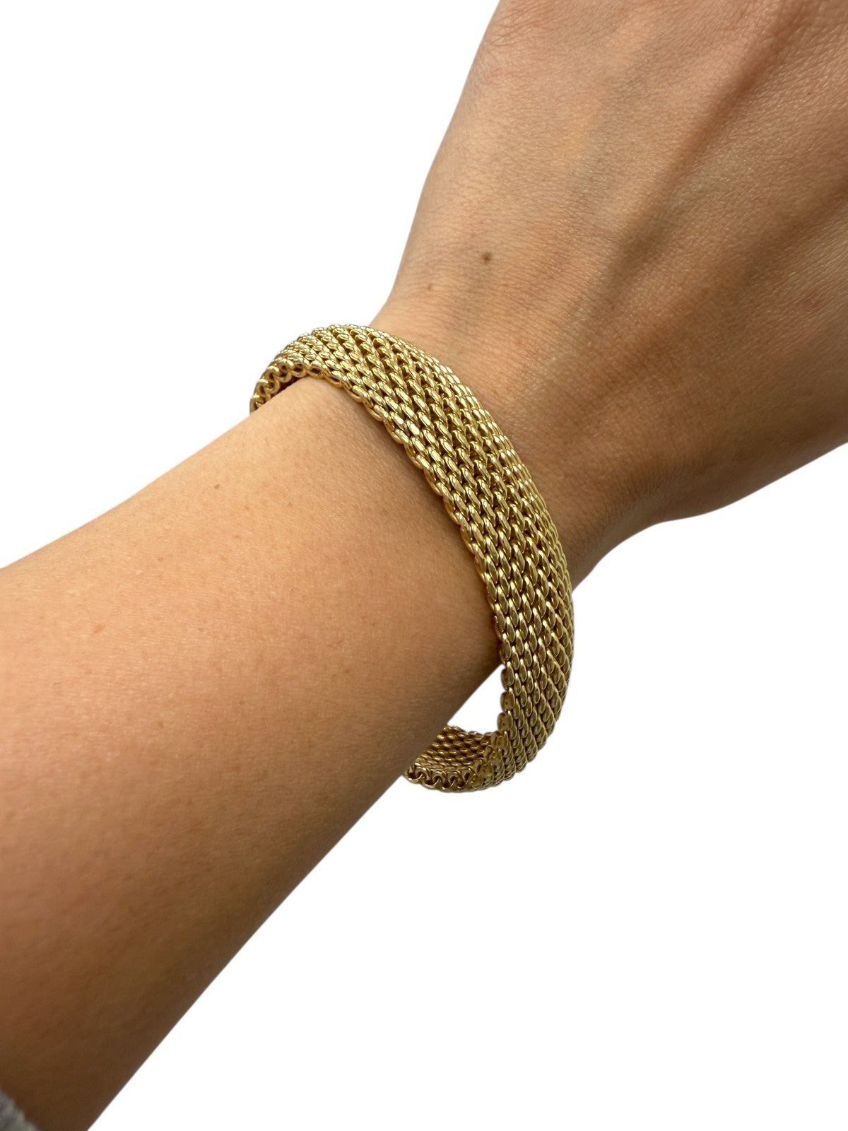 Tiffany & Co 18kt Yellow Gold 15mm Somerset Mesh Bangle Bracelet Size Large