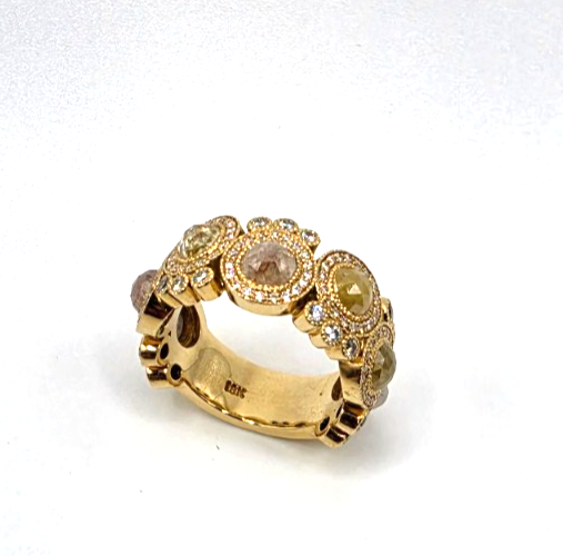 18K Yellow Gold Rose Cut Diamond Wide Band Ring Size 6 11.9g Statement