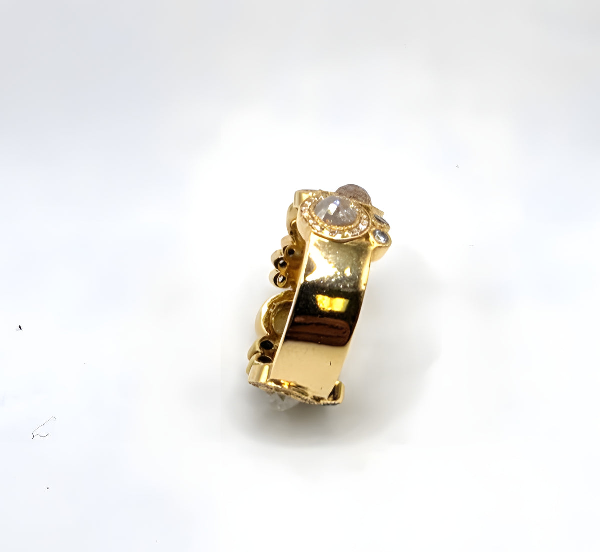 18K Yellow Gold Rose Cut Diamond Wide Band Ring Size 6 11.9g Statement