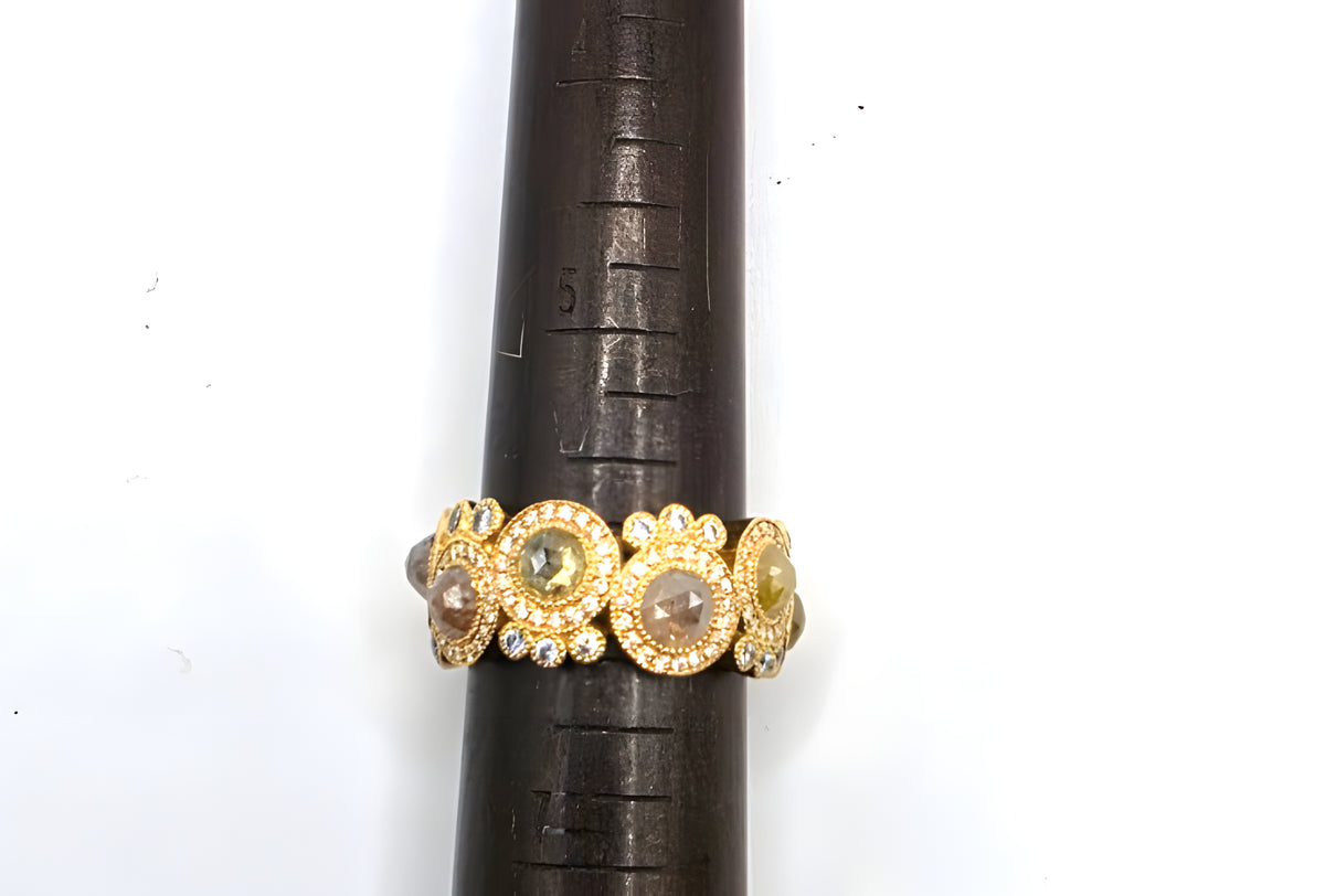 18K Yellow Gold Rose Cut Diamond Wide Band Ring Size 6 11.9g Statement