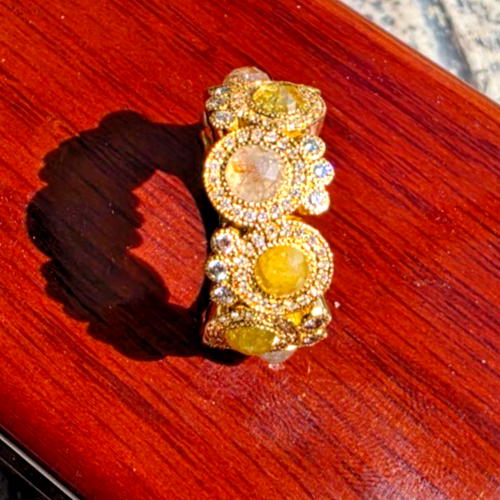 18K Yellow Gold Rose Cut Diamond Wide Band Ring Size 6 11.9g Statement