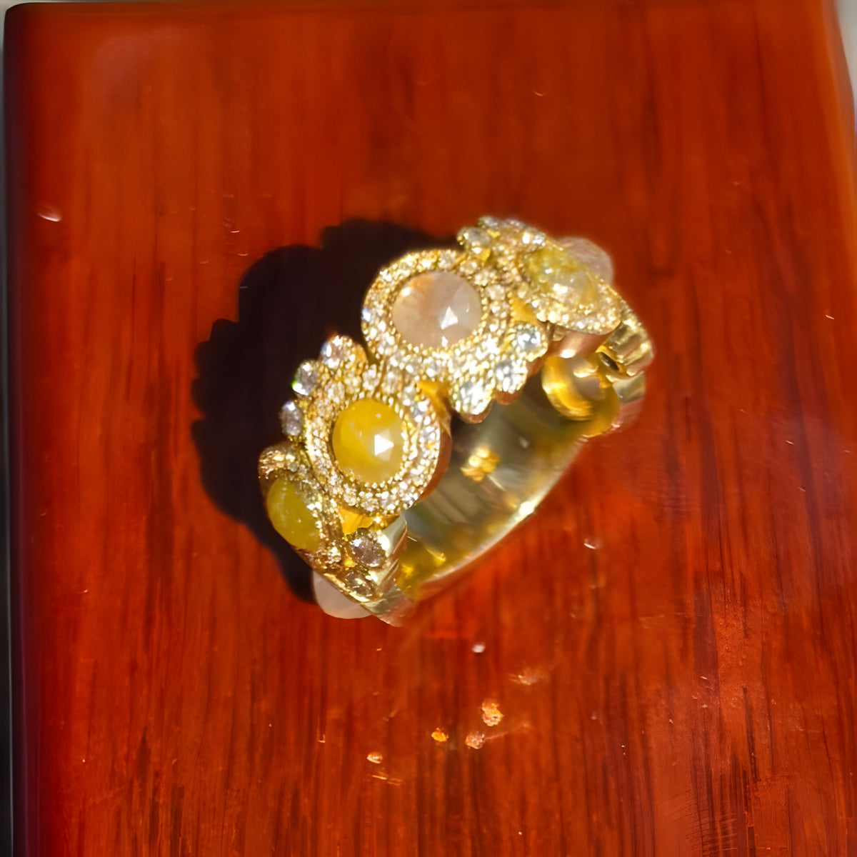 18K Yellow Gold Rose Cut Diamond Wide Band Ring Size 6 11.9g Statement