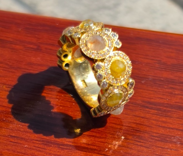 18K Yellow Gold Rose Cut Diamond Wide Band Ring Size 6 11.9g Statement