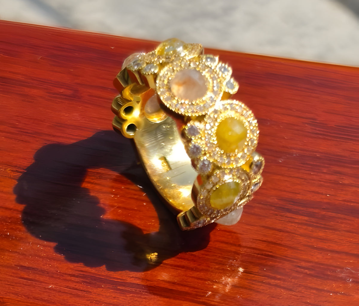 18K Yellow Gold Rose Cut Diamond Wide Band Ring Size 6 11.9g Statement