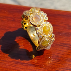 18K Yellow Gold Rose Cut Diamond Wide Band Ring Size 6 11.9g Statement