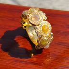 18K Yellow Gold Rose Cut Diamond Wide Band Ring Size 6 11.9g Statement