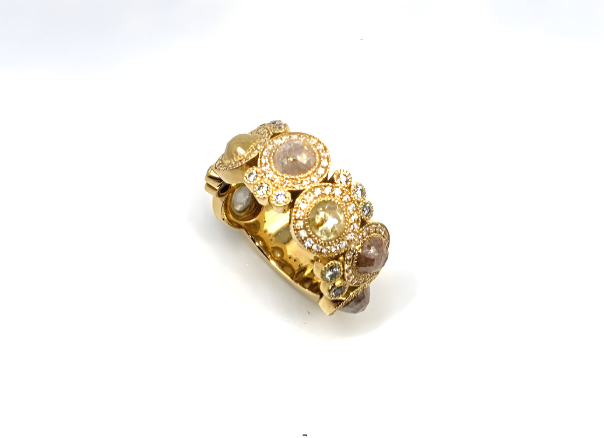 18K Yellow Gold Rose Cut Diamond Wide Band Ring Size 6 11.9g Statement