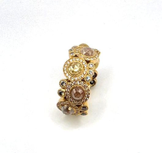 18K Yellow Gold Rose Cut Diamond Wide Band Ring Size 6 11.9g Statement