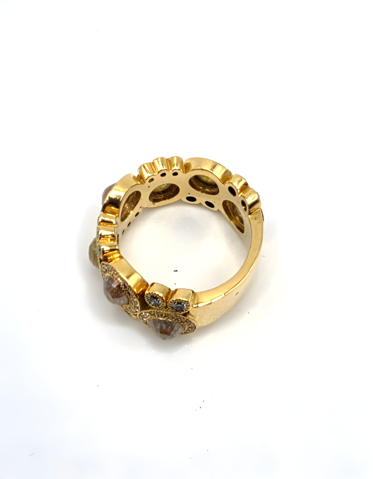 18K Yellow Gold Rose Cut Diamond Wide Band Ring Size 6 11.9g Statement