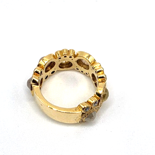 18K Yellow Gold Rose Cut Diamond Wide Band Ring Size 6 11.9g Statement