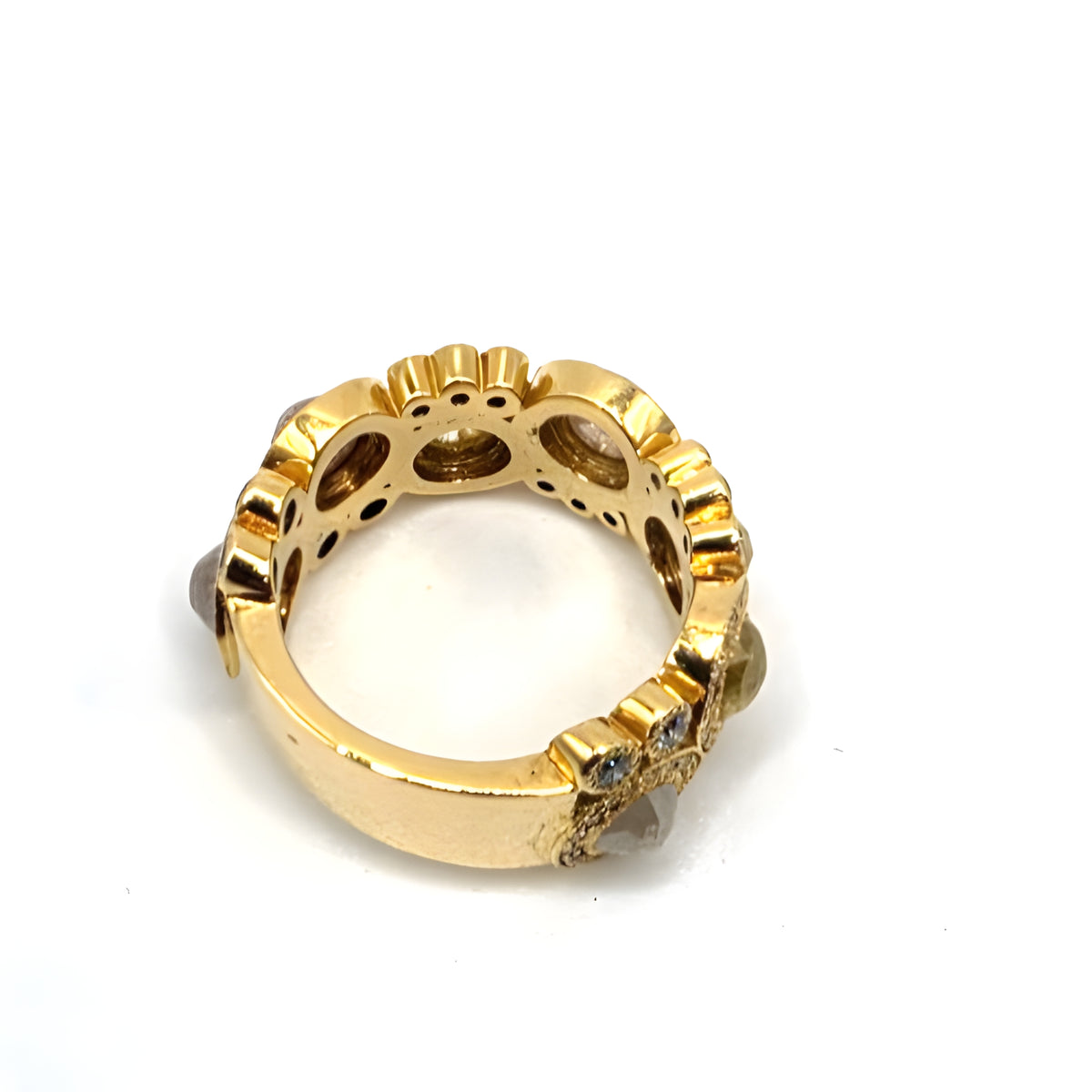 18K Yellow Gold Rose Cut Diamond Wide Band Ring Size 6 11.9g Statement