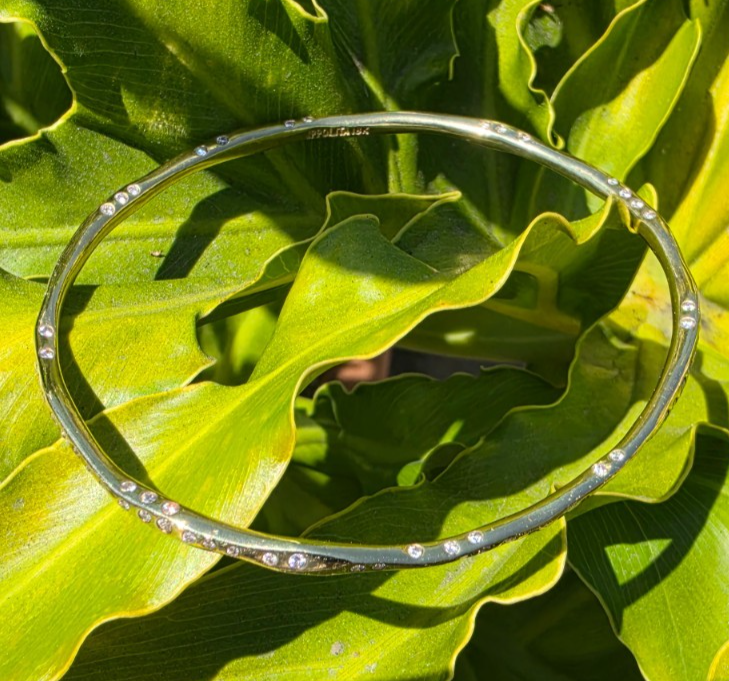 Ippolita 18K Yellow Gold 1.49 CTW Diamond Stardust Organic Bangle Bracelet 6.5