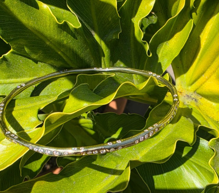 Ippolita 18K Yellow Gold 1.49 CTW Diamond Stardust Organic Bangle Bracelet 6.5