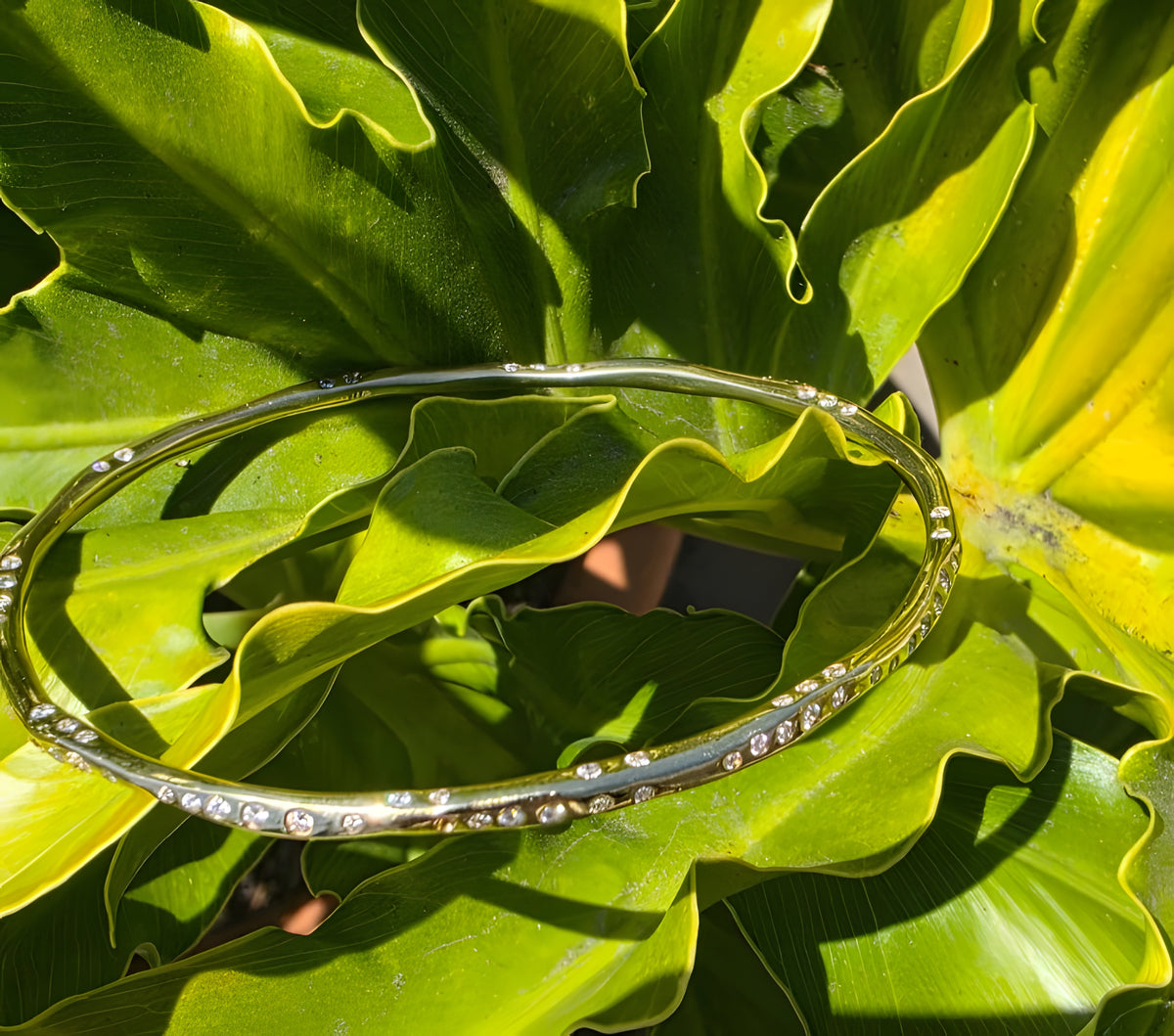 Ippolita 18K Yellow Gold 1.49 CTW Diamond Stardust Organic Bangle Bracelet 6.5