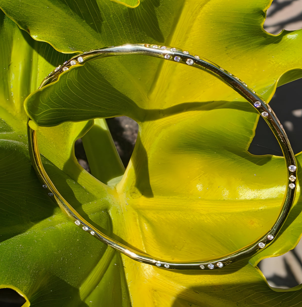 Ippolita 18K Yellow Gold 1.49 CTW Diamond Stardust Organic Bangle Bracelet 6.5
