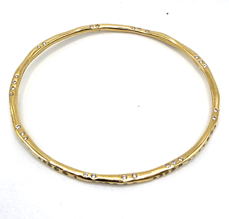 Ippolita 18K Yellow Gold 1.49 CTW Diamond Stardust Organic Bangle Bracelet 6.5