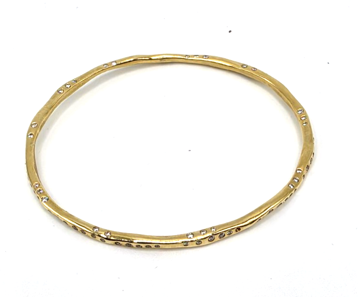 Ippolita 18K Yellow Gold 1.49 CTW Diamond Stardust Organic Bangle Bracelet 6.5