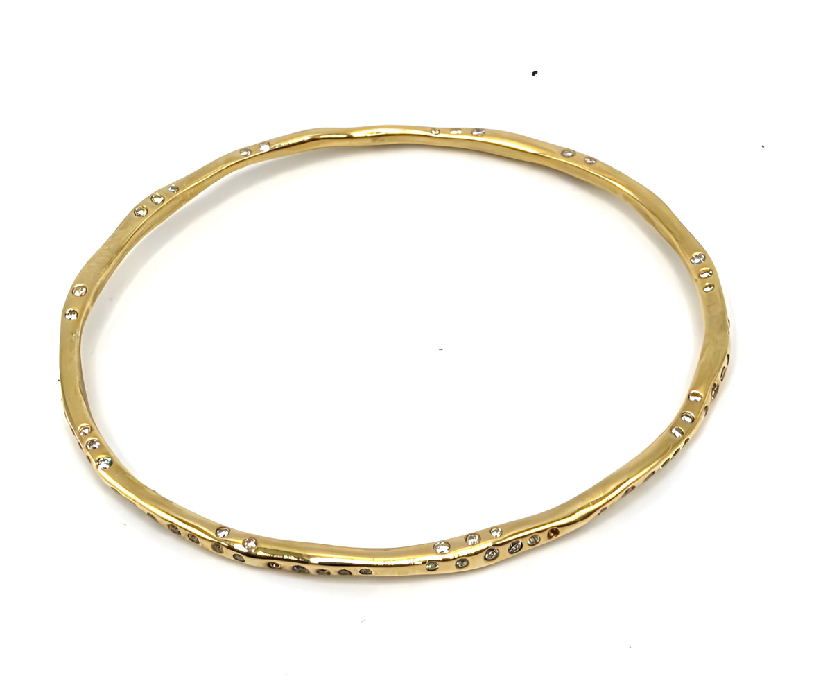 Ippolita 18K Yellow Gold 1.49 CTW Diamond Stardust Organic Bangle Bracelet 6.5
