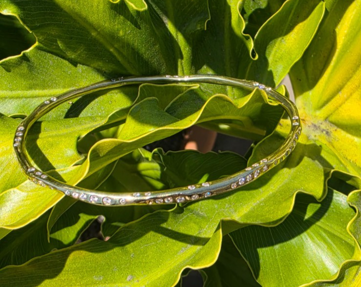 Ippolita 18K Yellow Gold 1.49 CTW Diamond Stardust Organic Bangle Bracelet 6.5