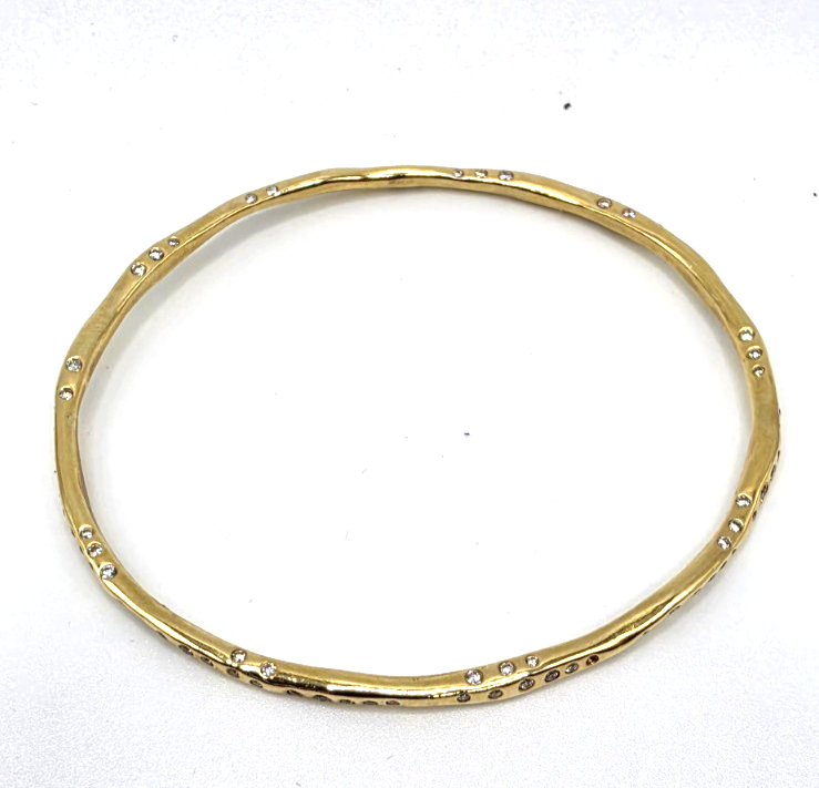 Ippolita 18K Yellow Gold 1.49 CTW Diamond Stardust Organic Bangle Bracelet 6.5