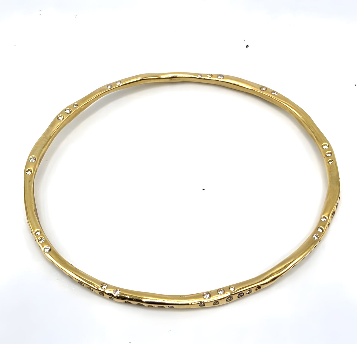 Ippolita 18K Yellow Gold 1.49 CTW Diamond Stardust Organic Bangle Bracelet 6.5