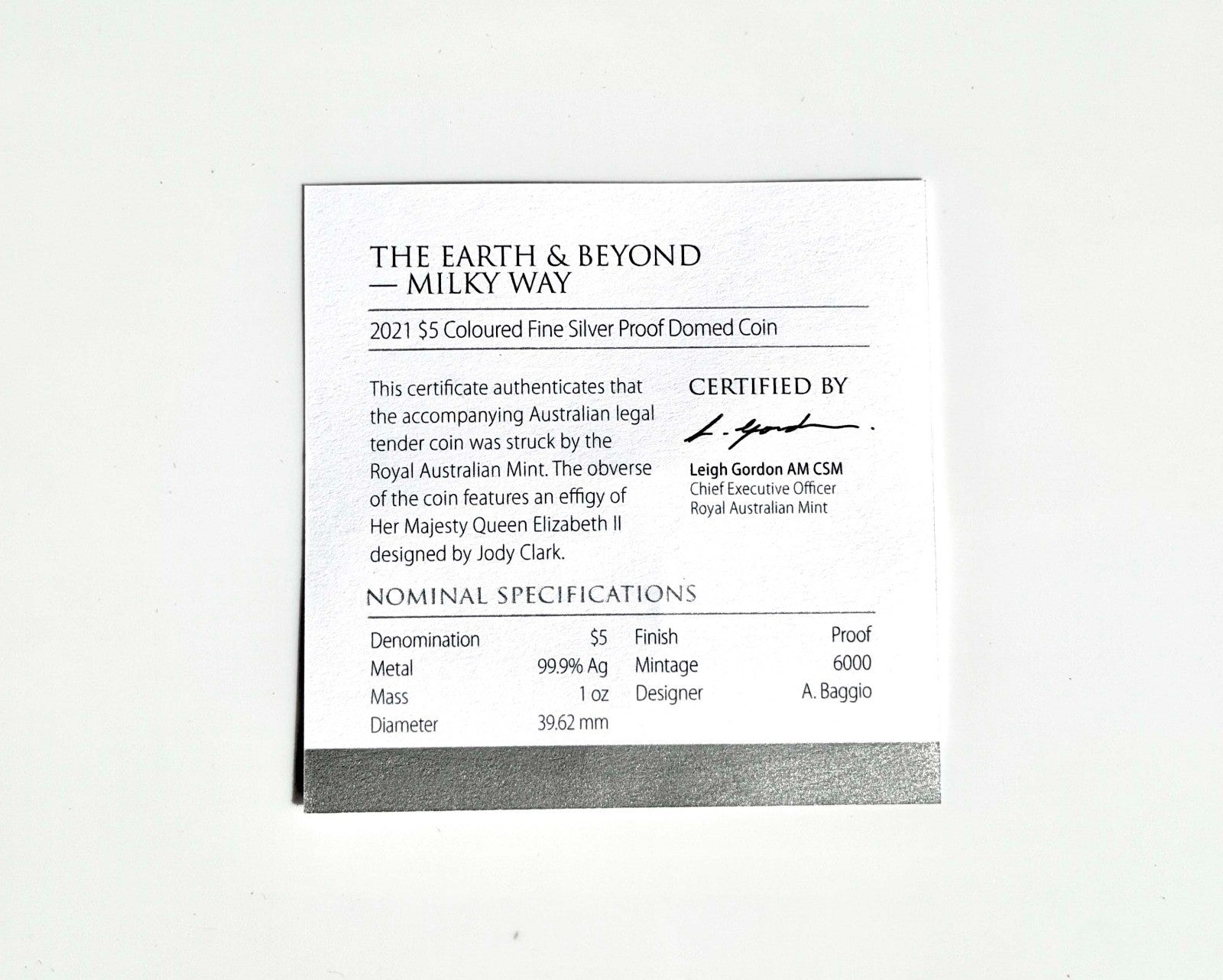 AUSTRALIA $5 2021 Silver 1oz Domed 'Earth and Beyond - The Milky Way