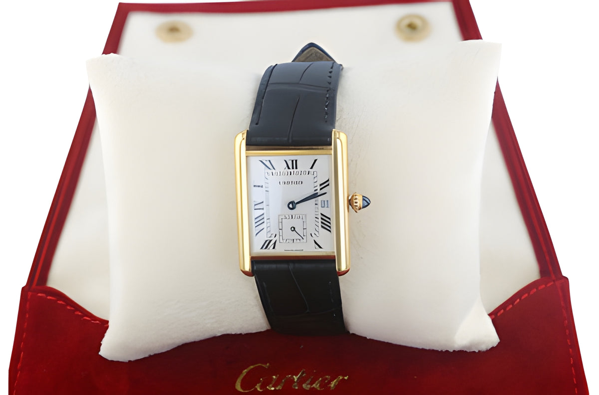 Rare 18kt Cartier Tank Louie Men's Watch Ref. 811002 with Second Hand