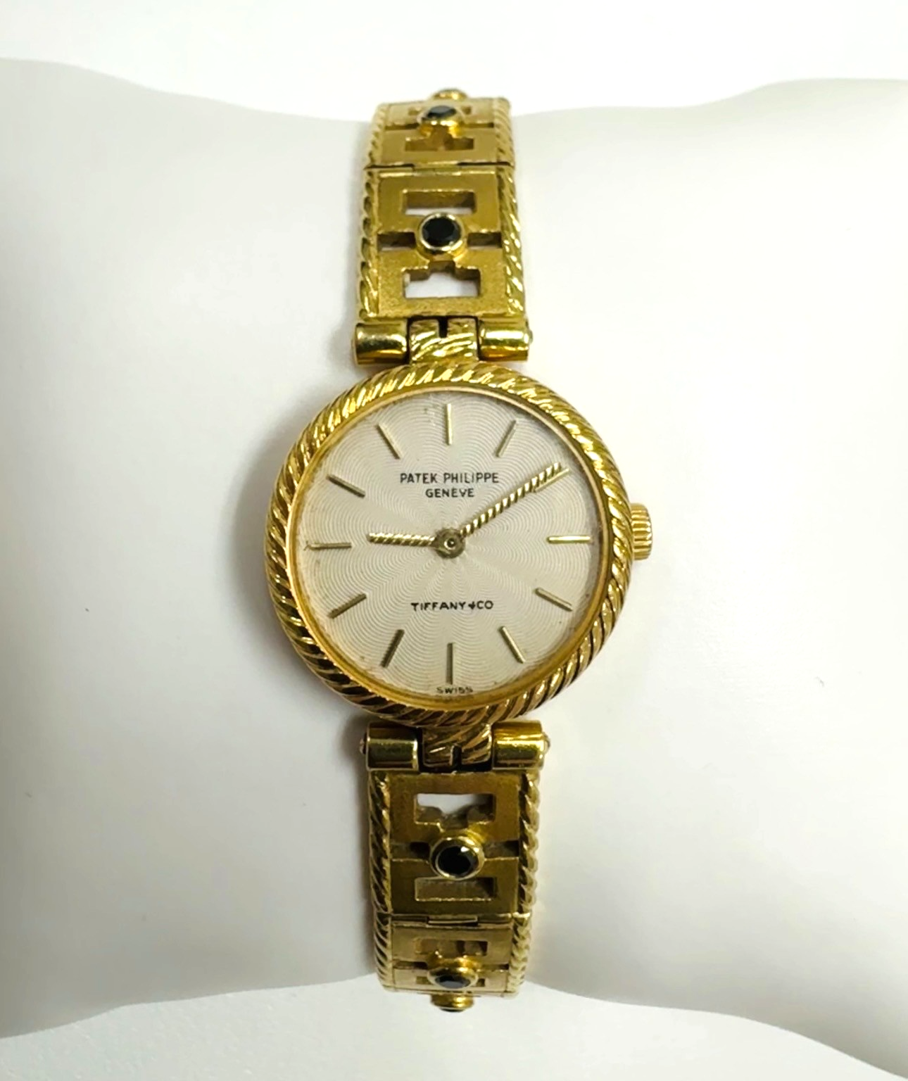 Rare Patek Philippe Tiffany & Co 18K Gold Ladies Watch with Blue Diamond Accents