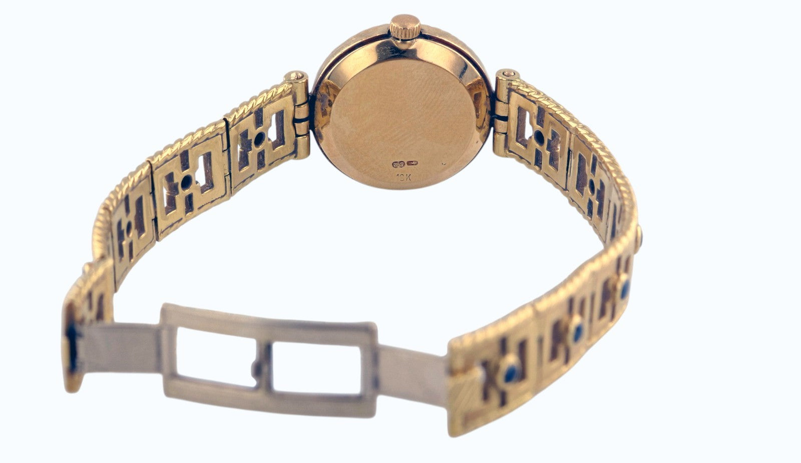 Rare Patek Philippe Tiffany & Co 18K Gold Ladies Watch with Blue Diamond Accents
