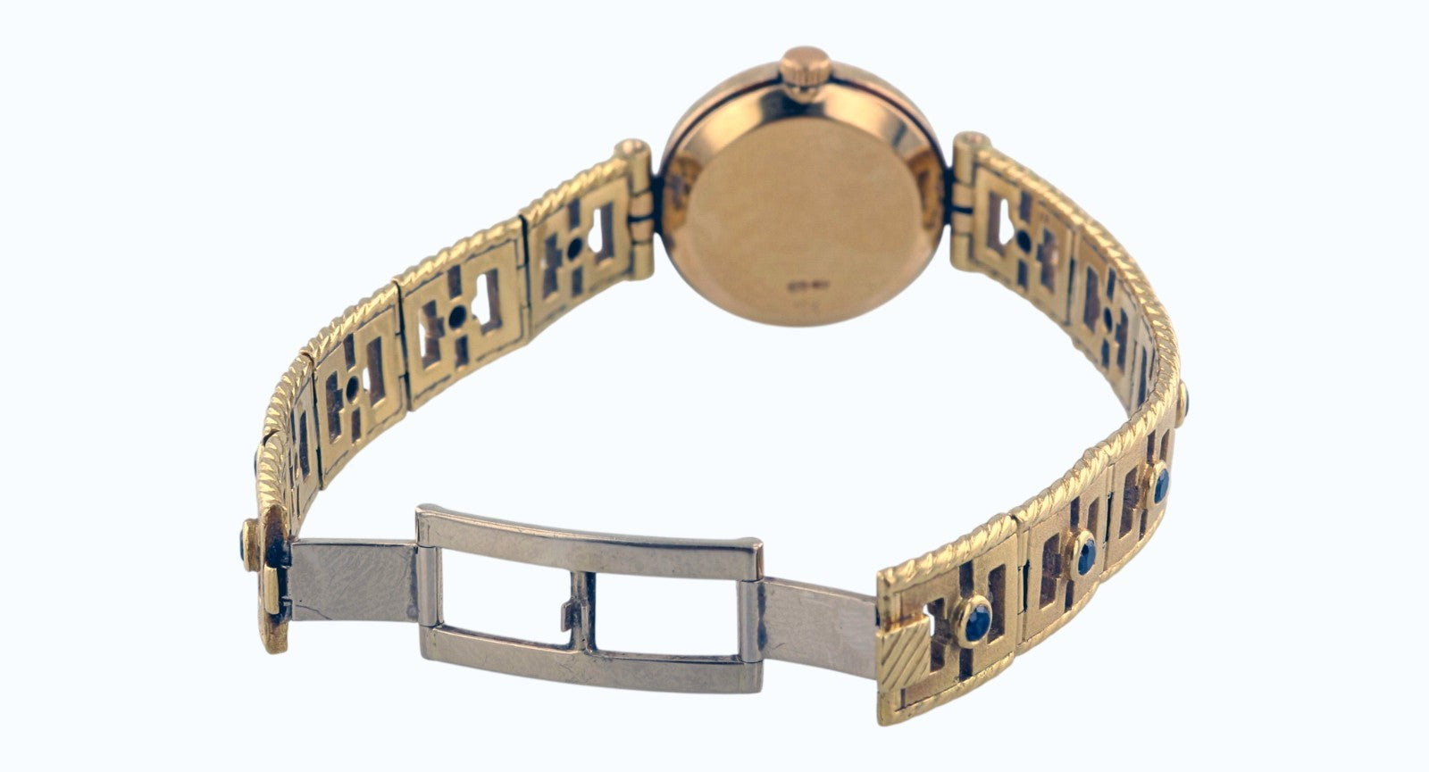 Rare Patek Philippe Tiffany & Co 18K Gold Ladies Watch with Blue Diamond Accents
