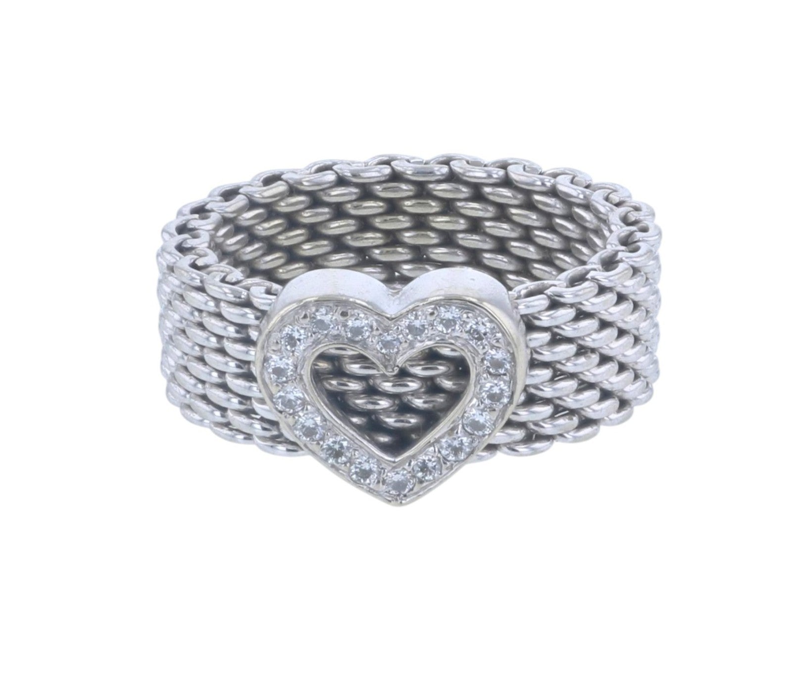Tiffany & Co. Ring Diamond Somerset Mesh Heart 18K White Gold