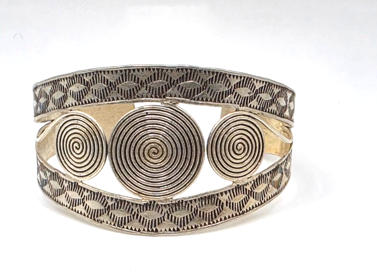 Spiral Wide Cuff Bracelet 925 Sterling Silver Thailand 41.2g