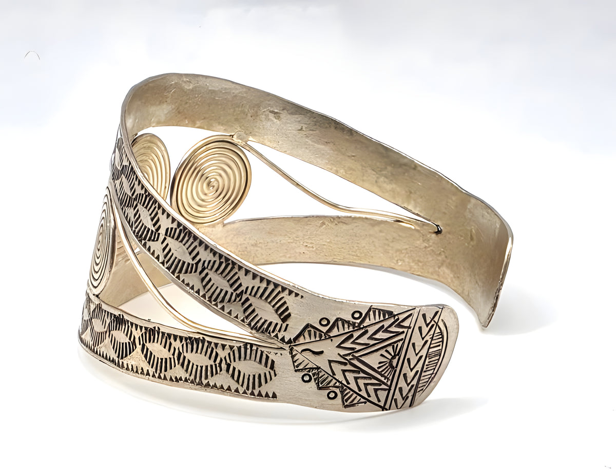Spiral Wide Cuff Bracelet 925 Sterling Silver Thailand 41.2g