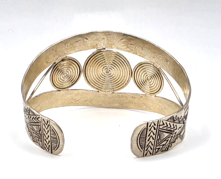 Spiral Wide Cuff Bracelet 925 Sterling Silver Thailand 41.2g